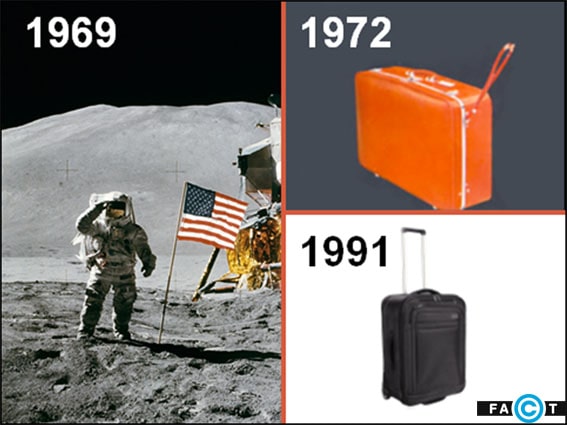 آیا میدانستید انسان قبل از اینکه چمدان چرخدار را اختراع کند به کره ماه سفر کرده است